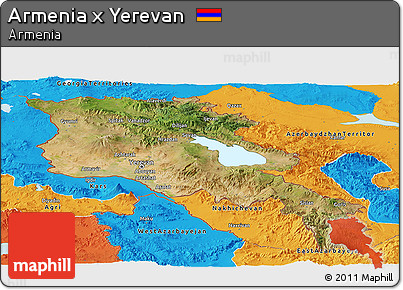 Satellite Panoramic Map of Armenia X Yerevan, political outside