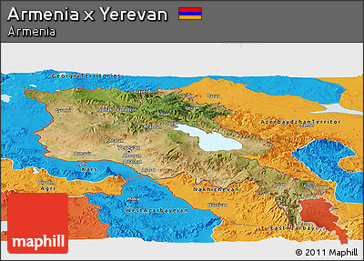 Satellite Panoramic Map of Armenia X Yerevan, political outside