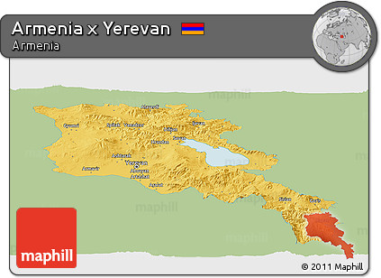 Savanna Style Panoramic Map of Armenia X Yerevan, single color outside