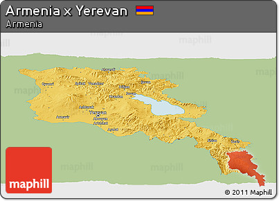 Savanna Style Panoramic Map of Armenia X Yerevan, single color outside