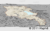 Shaded Relief Panoramic Map of Armenia x Yerevan, darken, desaturated