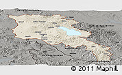 Shaded Relief Panoramic Map of Armenia x Yerevan, darken, semi-desaturated