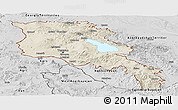 Shaded Relief Panoramic Map of Armenia x Yerevan, desaturated