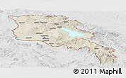 Shaded Relief Panoramic Map of Armenia x Yerevan, lighten, desaturated