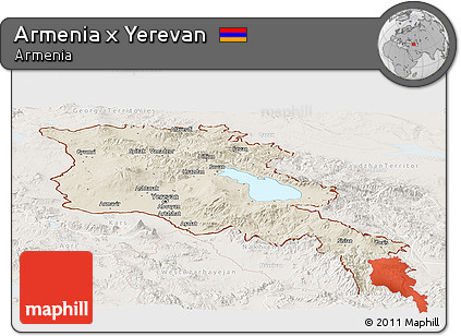 Shaded Relief Panoramic Map of Armenia X Yerevan, lighten