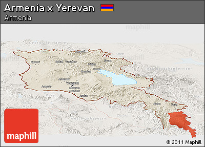 Shaded Relief Panoramic Map of Armenia X Yerevan, lighten