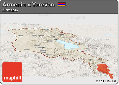 Shaded Relief Panoramic Map of Armenia X Yerevan, lighten