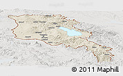Shaded Relief Panoramic Map of Armenia x Yerevan, lighten, semi-desaturated