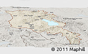 Shaded Relief Panoramic Map of Armenia x Yerevan, semi-desaturated