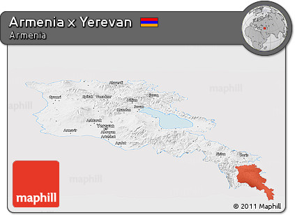 Silver Style Panoramic Map of Armenia X Yerevan, single color outside