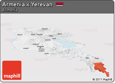 Silver Style Panoramic Map of Armenia X Yerevan, single color outside