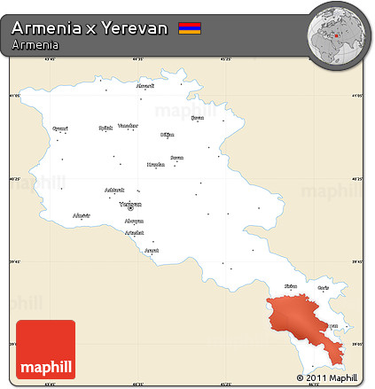 Classic Style Simple Map of Armenia X Yerevan, single color outside