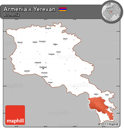 Gray Simple Map of Armenia X Yerevan, cropped outside