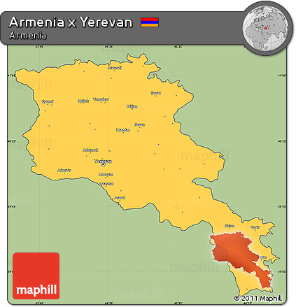 Savanna Style Simple Map of Armenia X Yerevan, cropped outside