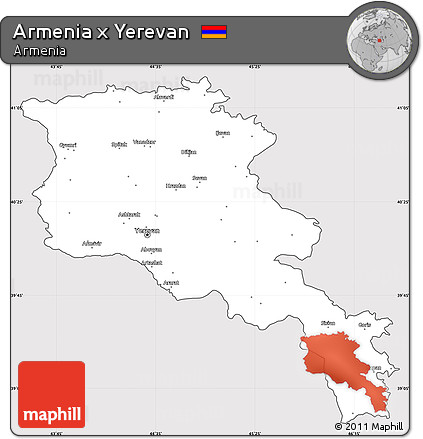 Silver Style Simple Map of Armenia X Yerevan, cropped outside