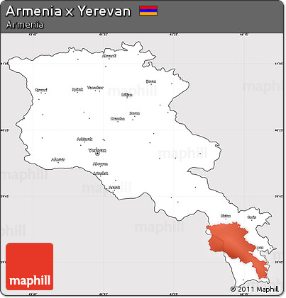 Silver Style Simple Map of Armenia X Yerevan, cropped outside