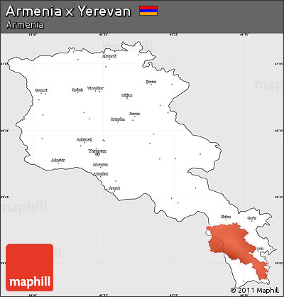 Silver Style Simple Map of Armenia X Yerevan, cropped outside