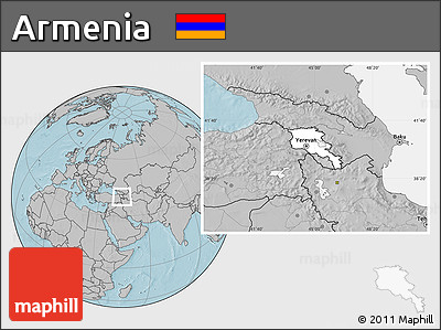 Blank Location Map of Armenia, gray outside, hill shading outside