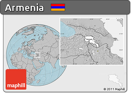 Blank Location Map of Armenia, gray outside, hill shading outside