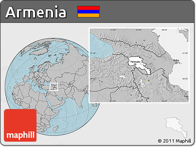 Blank Location Map of Armenia, gray outside, hill shading outside