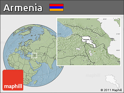 Blank Location Map of Armenia, savanna style outside, hill shading outside