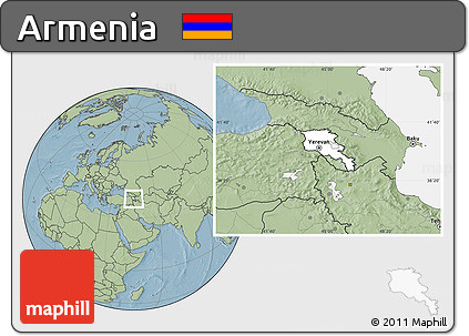 Blank Location Map of Armenia, savanna style outside, hill shading outside