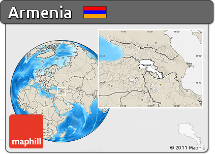 Blank Location Map of Armenia, shaded relief outside