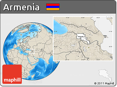Blank Location Map of Armenia, shaded relief outside