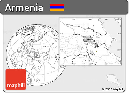 Gray Location Map of Armenia, blank outside, hill shading inside
