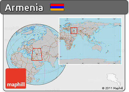Gray Location Map of Armenia, within the entire continent