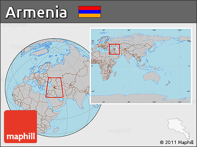 Gray Location Map of Armenia, within the entire continent