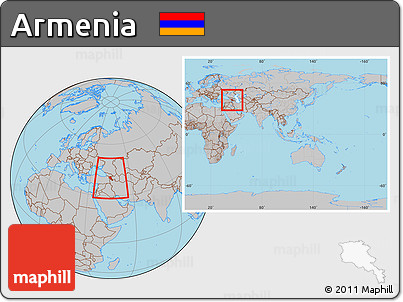 Gray Location Map of Armenia, within the entire continent
