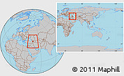 Gray Location Map of Armenia, within the entire continent