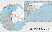 Gray Location Map of Armenia, highlighted continent, within the entire continent, hill shading