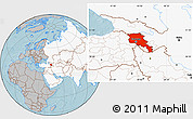 Gray Location Map of Armenia, highlighted continent, hill shading