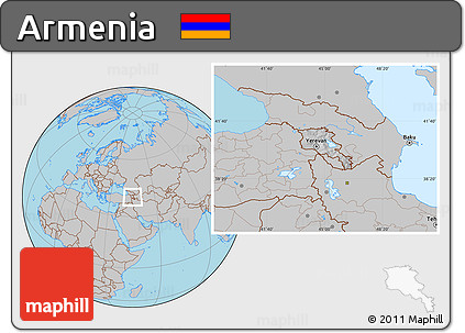 Gray Location Map of Armenia, hill shading inside