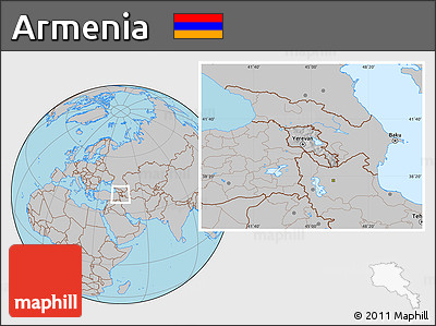 Gray Location Map of Armenia, hill shading inside