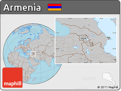 Gray Location Map of Armenia, hill shading inside