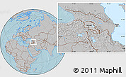 Gray Location Map of Armenia, hill shading outside