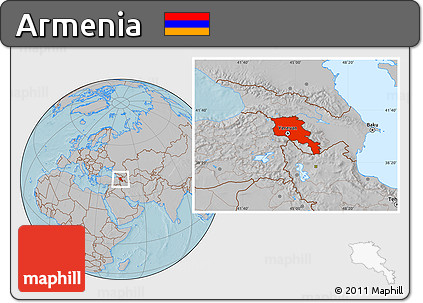 Gray Location Map of Armenia, hill shading