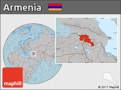 Gray Location Map of Armenia, hill shading