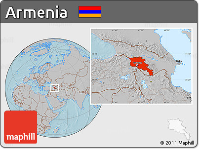 Gray Location Map of Armenia, hill shading