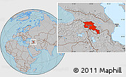 Gray Location Map of Armenia, hill shading