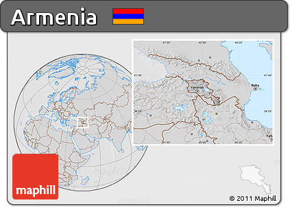 Gray Location Map of Armenia, lighten, desaturated, hill shading