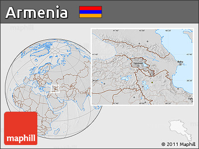 Gray Location Map of Armenia, lighten, desaturated, hill shading