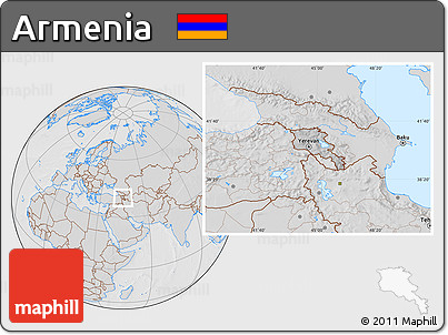 Gray Location Map of Armenia, lighten, desaturated, hill shading