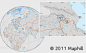 Gray Location Map of Armenia, lighten, desaturated, hill shading