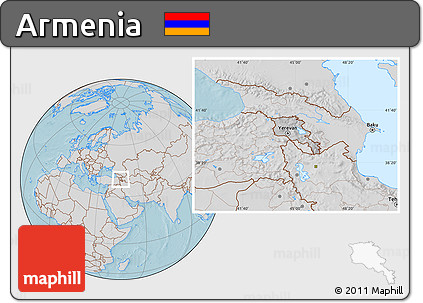 Gray Location Map of Armenia, lighten, desaturated, land only, hill shading