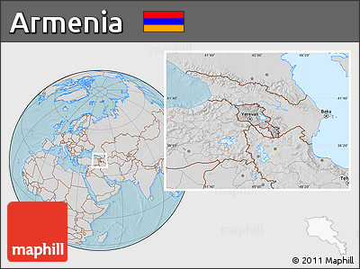 Gray Location Map of Armenia, lighten, desaturated, land only, hill shading