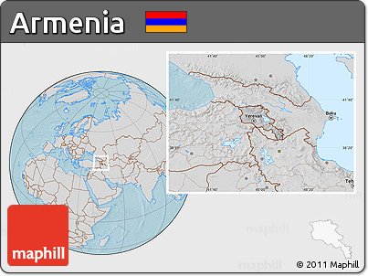 Gray Location Map of Armenia, lighten, desaturated, land only, hill shading
